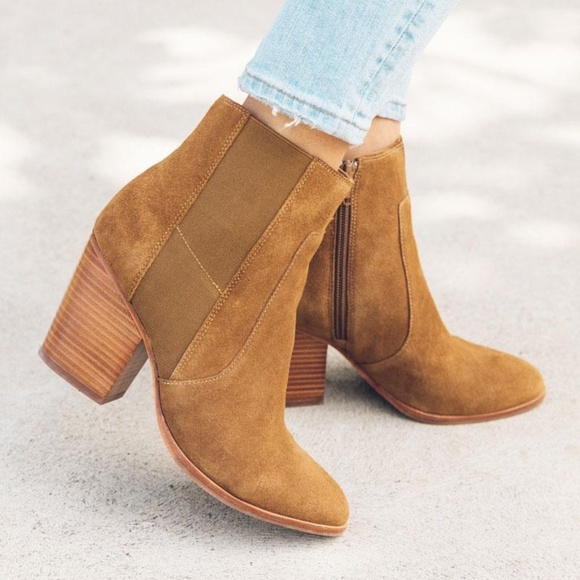Soludos Emma Chesnut Suede Ankle Booties Brown Leather Casual Block Heel Boots 9 - Picture 6 of 10